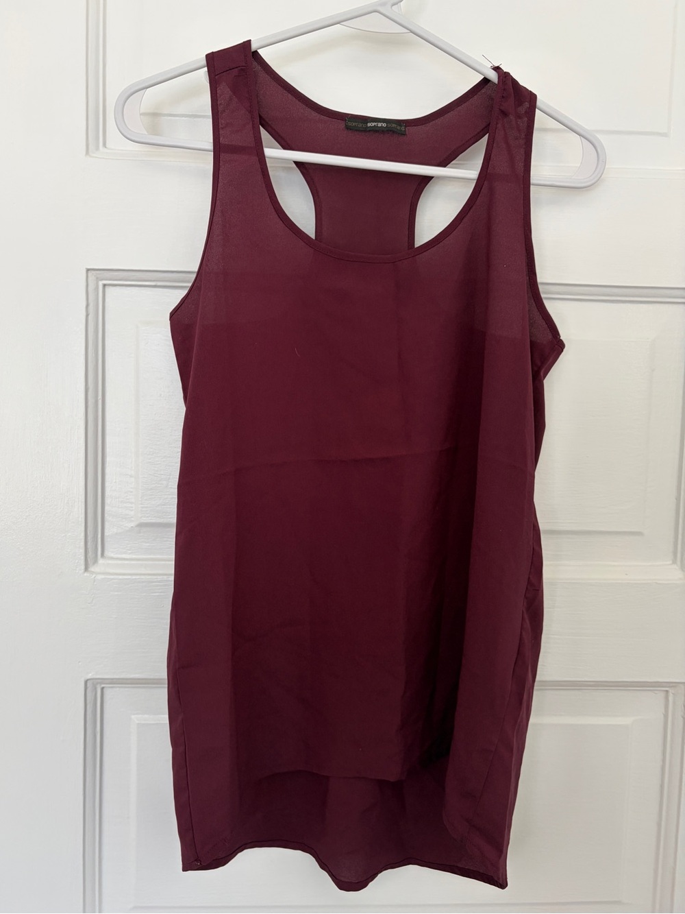 Soprano Burgundy Sheer Racerback Tank Top